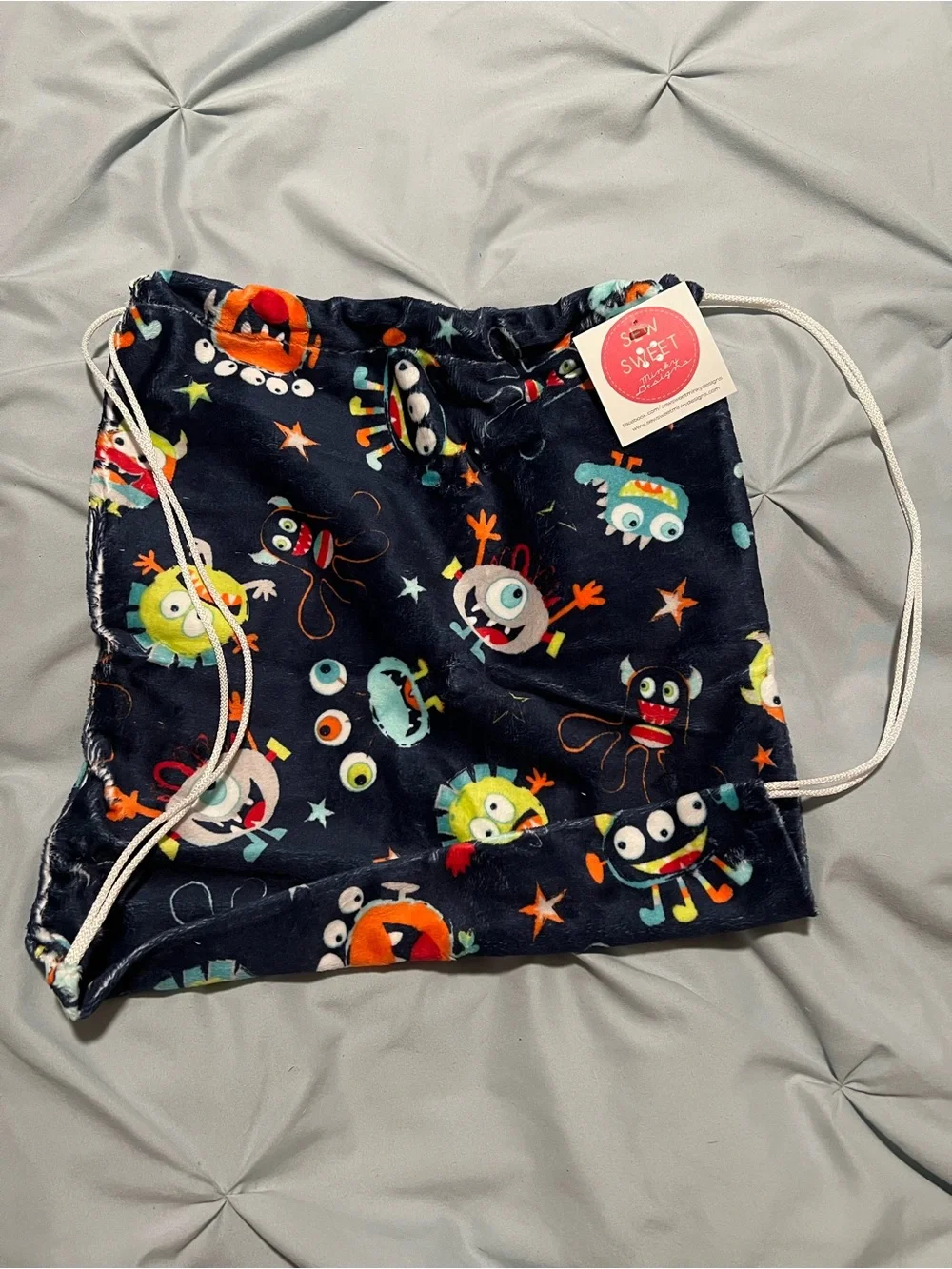 Sweet Kids Navy Monster Drawstring Bag